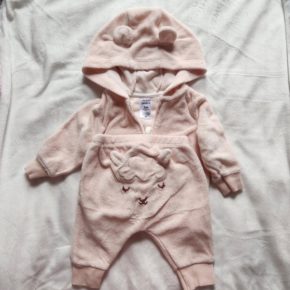 Carters Baby Girl Terry Cardigan and Pants, 2 Piece Set. 3 months